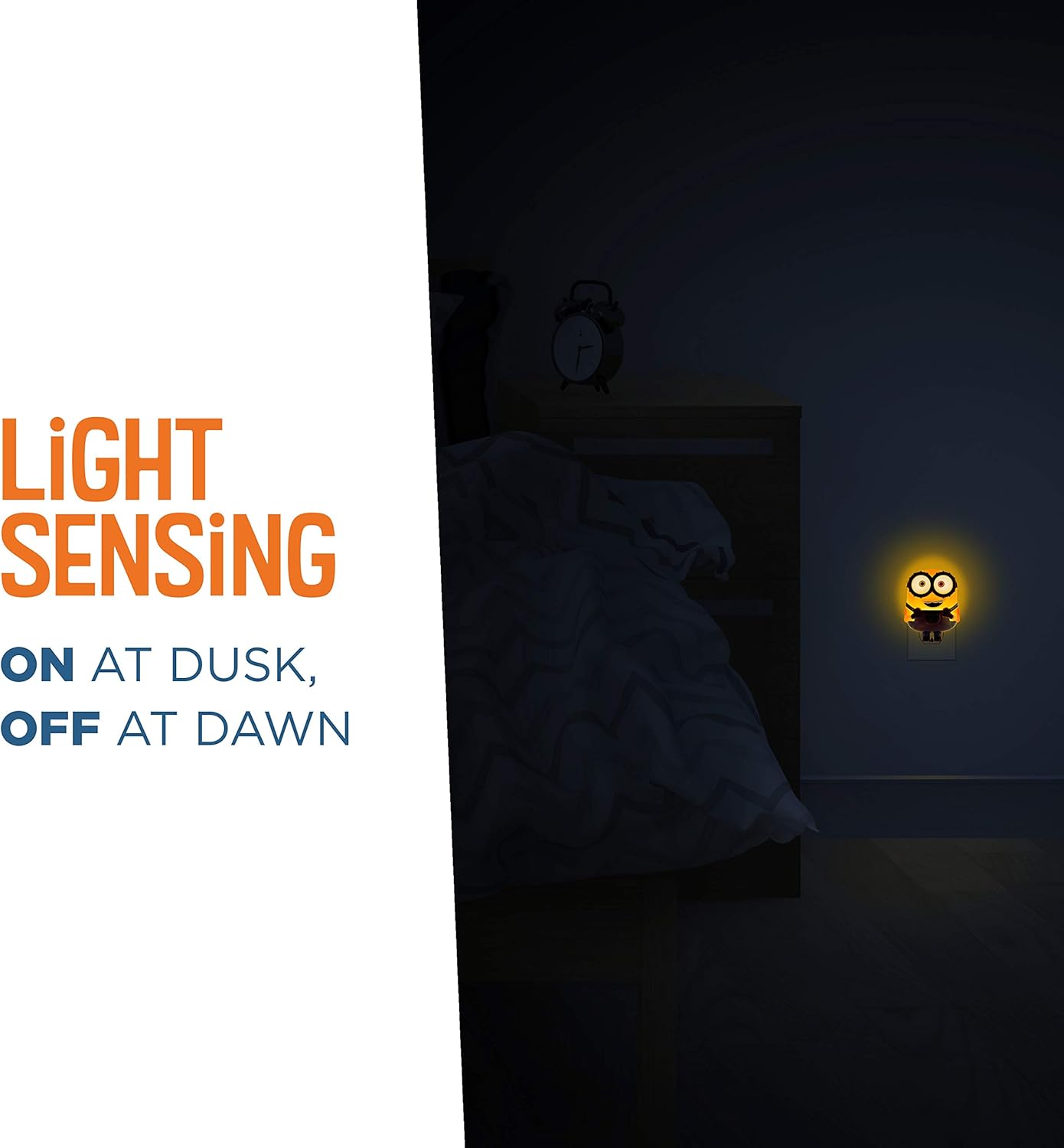 Minions: The Rise of Gru LED Night Light, Plug-in, Dusk to Dawn, UL-Listed, Yellow Glow, Despicable Me, Bob, Ideal for Kids Bedroom, Nursery, Bathroom, 43742