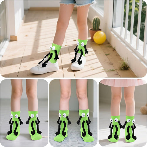 1 Pair Holding Hands Socks for Kids Boys Girls, Funny Cute Magnetic Novelty Crazy Silly Gifts Socks 4-11 Years