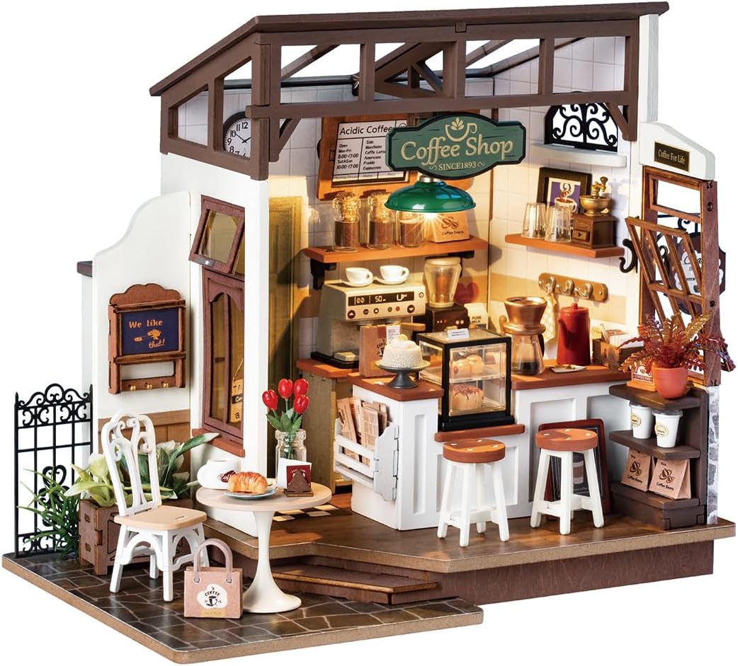Rowood Magic Study Miniature House Kit, DIY Miniature Dollhouse Kits for Adults, Wizard Mini House Craft Kits for Women with LED, Halloween Christmas Birthday Gift for Adults (The Magic Study)