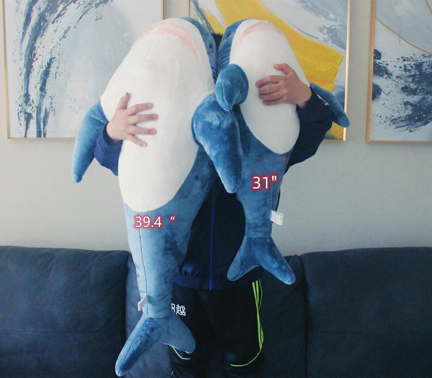 Ryttir 31 Inch XL Giant Shark Stuffed Animals,Chubbier Shark Pillow Soft Shark Plush Shark Body Pillow Stuffed Shark Décor, Perfect Chrismas Stress Relief Gift for Kids Women