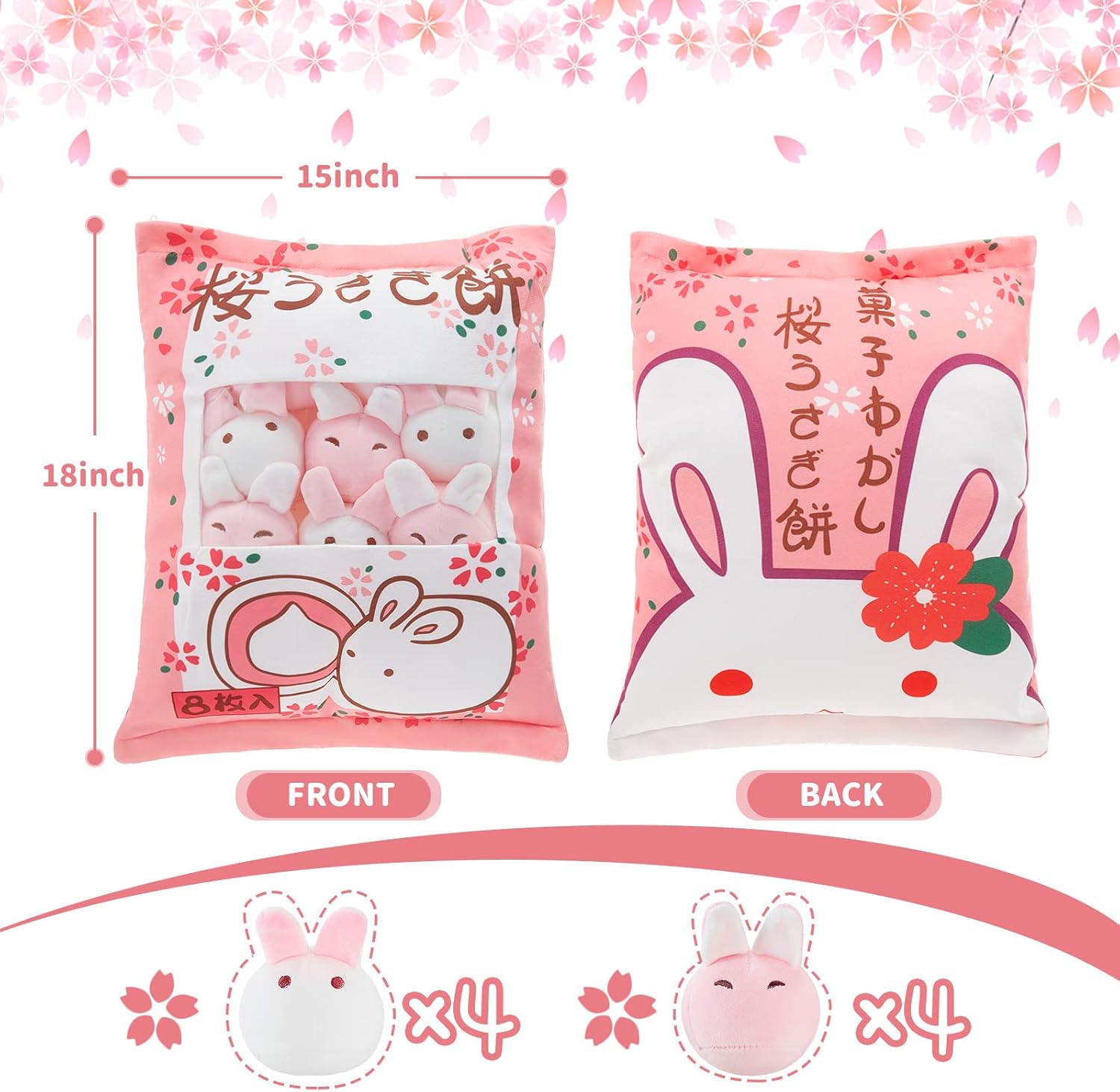 Civaner Cute Plush Pillow Kawaii Room Decor Throw Pillow Removable Stuffed Animal Fluffy Christmas Home Decor Gifts(Bunny)