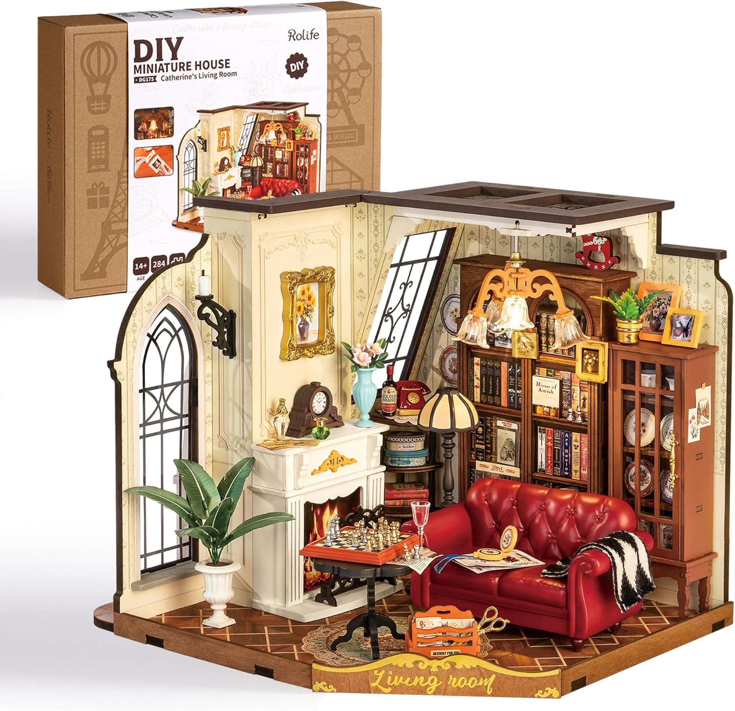 Rolife DIY Miniature House Kit for Adults, Mini Wooden Dollhouse Kit, Tiny House Diorama Building Kits-Birthday Christmas Craft Hobbies Gift for Teens Kids (Catherine's Living Room)