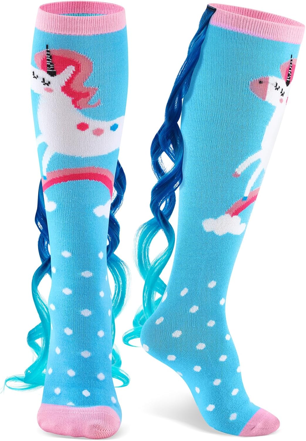 1 Pairs Crazy Fun Silly Wacky High Socks Unicorn Mermaid Socks with Wigs Gift for Kids Girls Woman