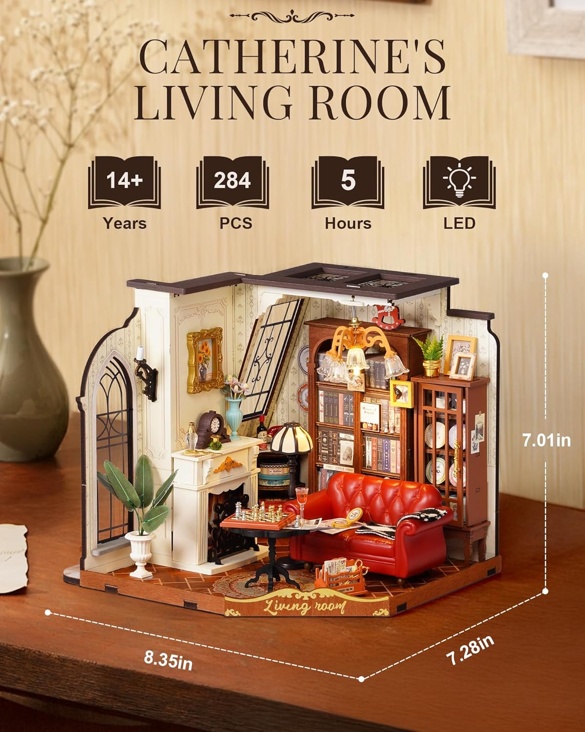 Rolife DIY Miniature House Kit for Adults, Mini Wooden Dollhouse Kit, Tiny House Diorama Building Kits-Birthday Christmas Craft Hobbies Gift for Teens Kids (Catherine's Living Room)