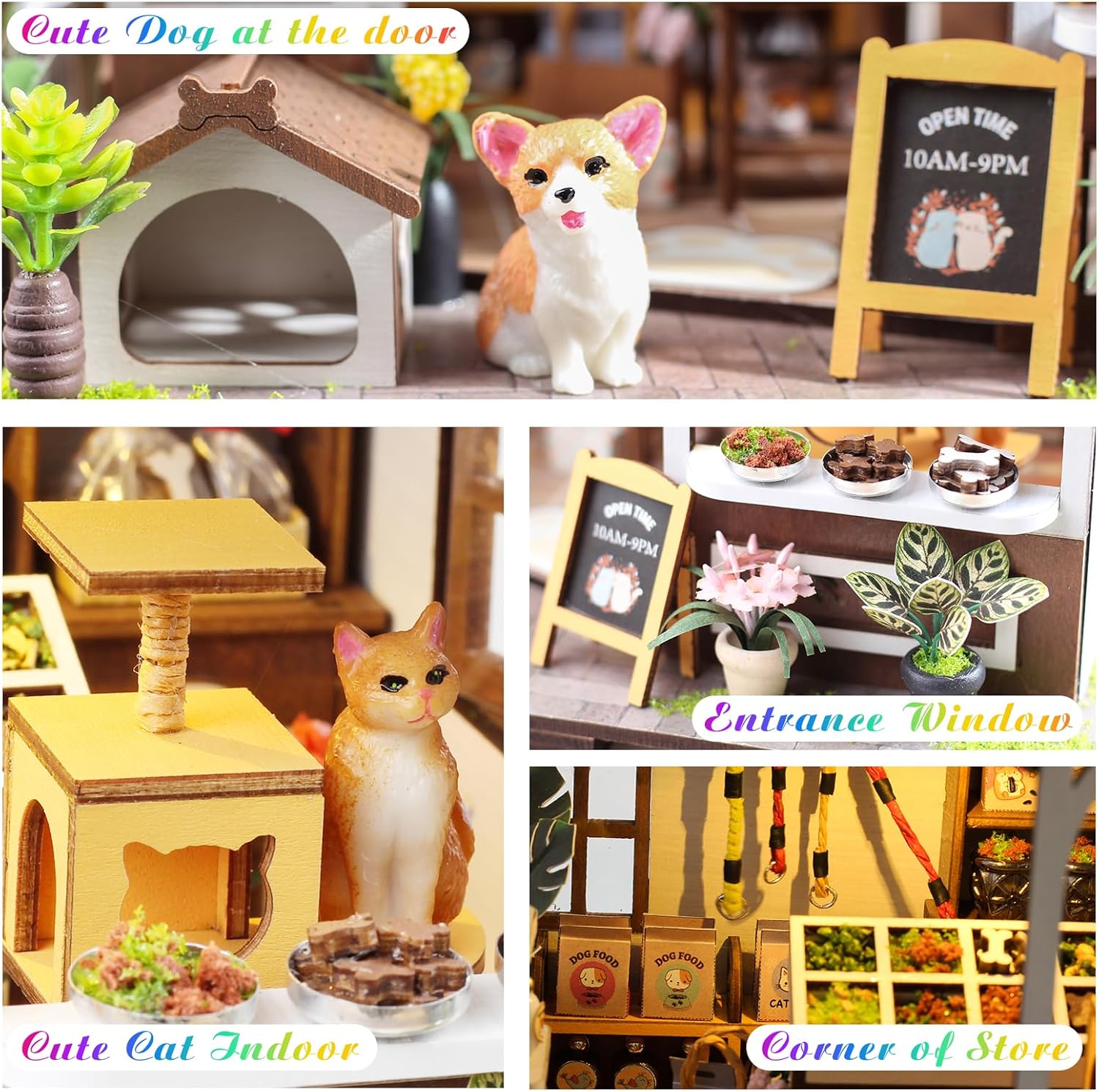 DIY Miniature House Kit,Tiny House Pet Shop with Furniture & LED,DIY Dollhouse Miniature Kit for Adults Teen,Mini House Building kit,3D Wooden Craft Mini Model Kit,Birthday Gifts Home Decor