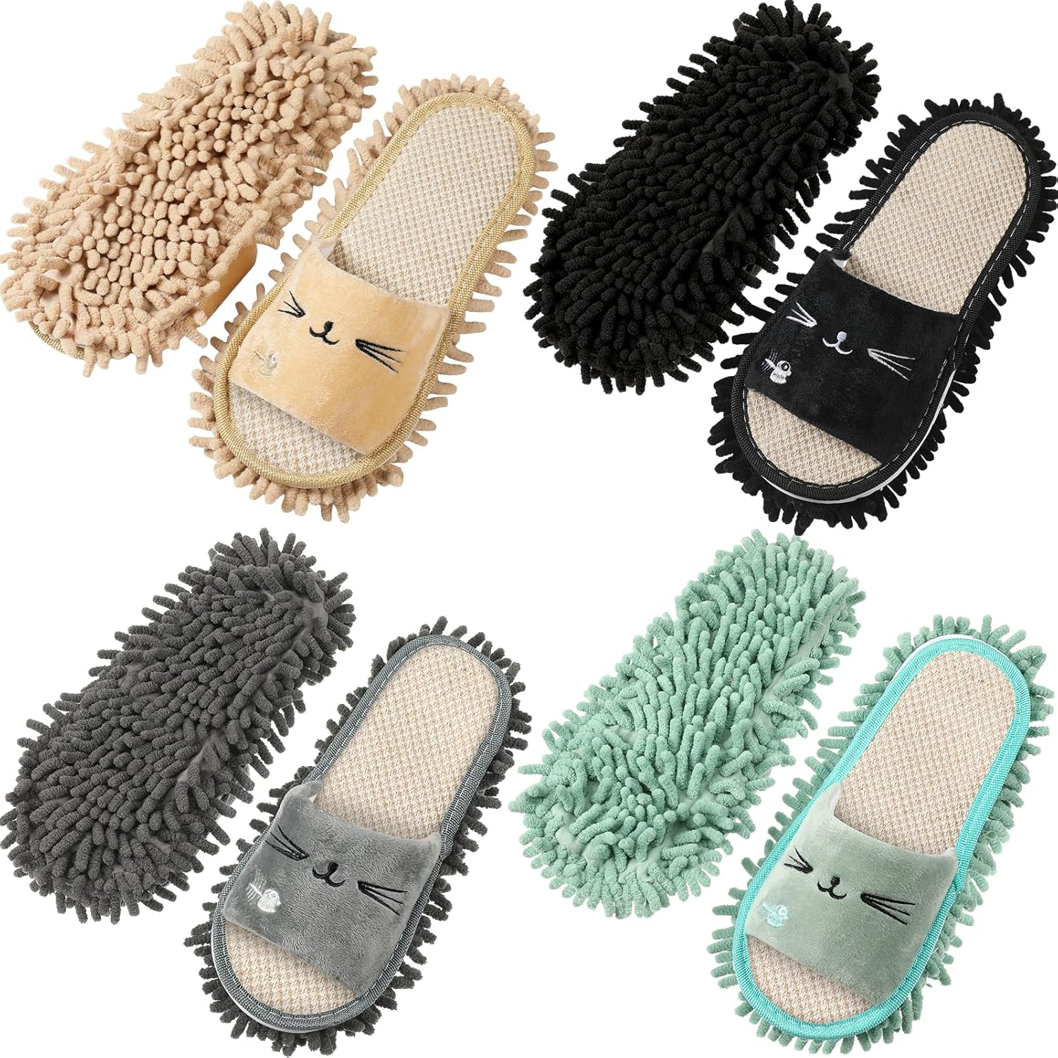 Wesiti 4 Pairs Washable Mop Slippers Microfiber Funny Mop Shoes Floor Cleaning Slippers for Women Home Floor