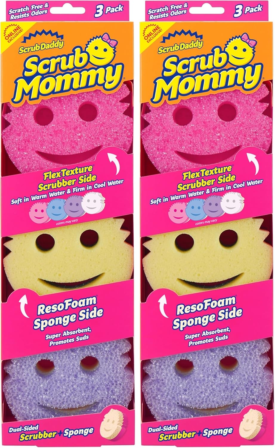 Scrub Daddy Scrub Mommy Sponges - Dish Scrubber + Non-Scratch Cleaning Sponges Kitchen, Bathroom + Multi-Surface Safe - Dual-Sided Dish Sponges for Scrubbing - Online Exclusive (3 Count)