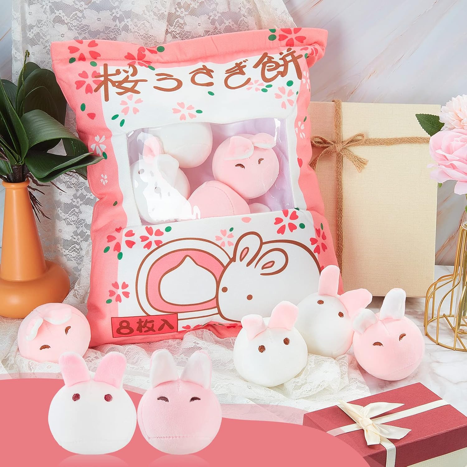 Civaner Cute Plush Pillow Kawaii Room Decor Throw Pillow Removable Stuffed Animal Fluffy Christmas Home Decor Gifts(Bunny)