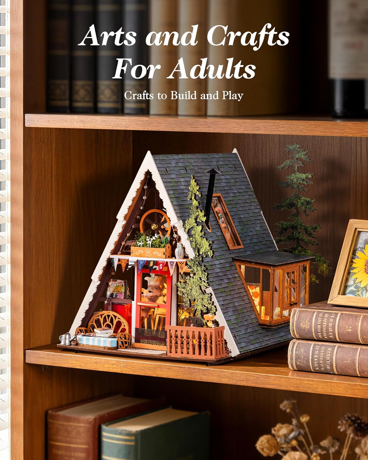 Rolife DIY Miniature House Kits A-Frame Cabin, Tiny House Mini House Building Kit for Teens, DIY Crafts for Adults, Birthday/Halloween for Parents Friends (A-Frame Cabin)