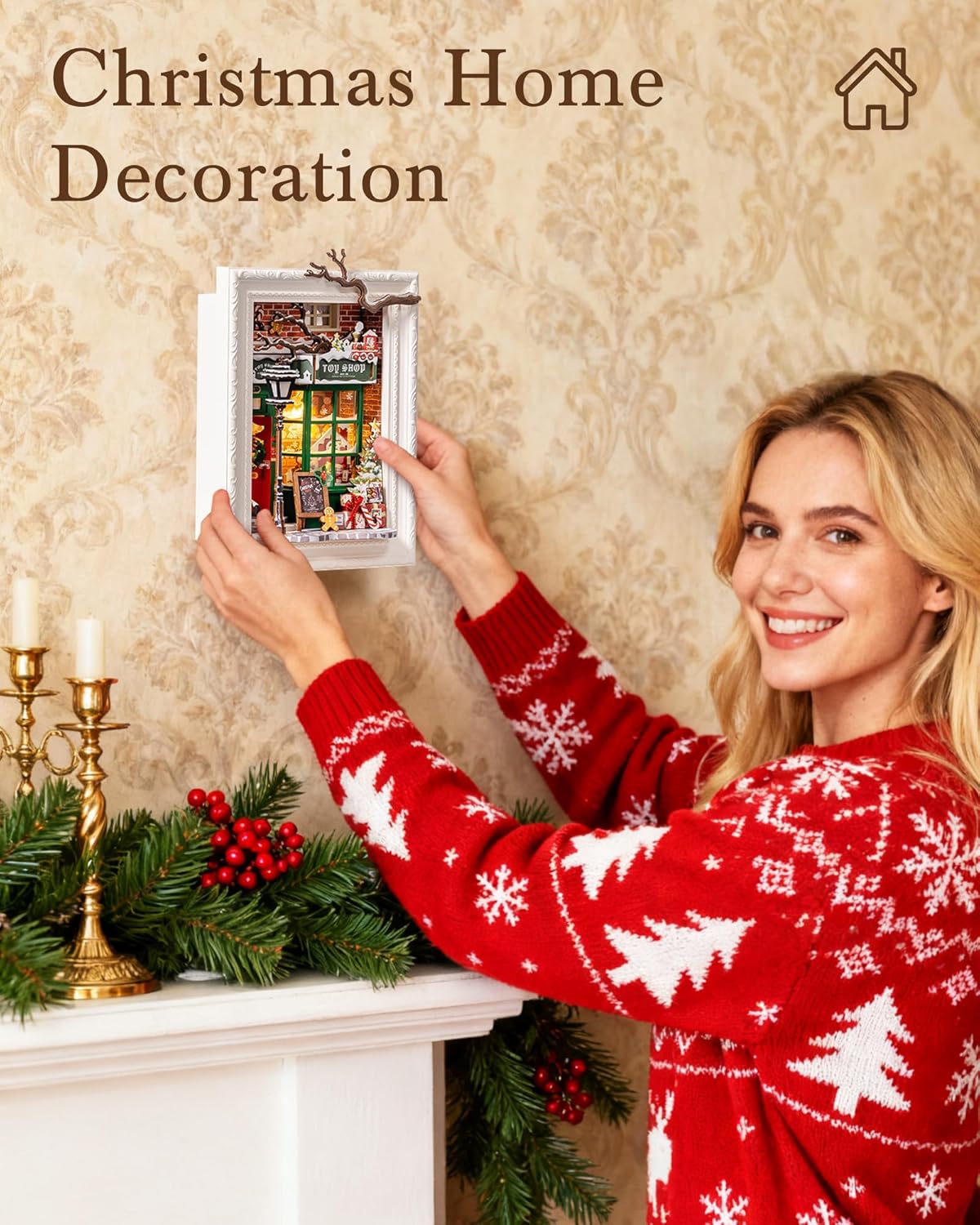 Rolife DIY Miniature House Kit, Mini Wooden Dollhouse Kit for Adults to Build, 3D Shadow Box Frame Home Wall Hanging Decor Diorama Kit, for Girls Women Teens-Santa's Toy Shop