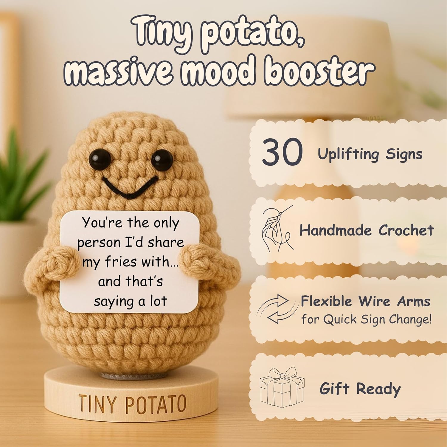 Funny Sister Birthday Gifts - Handmade Crochet Potato Doll with 30 Sassy Signs | Cute Big Sisters Presents for Women, Unique Sister Bday Gift from Brother, Little Sisters, Step Sis, in-Laws