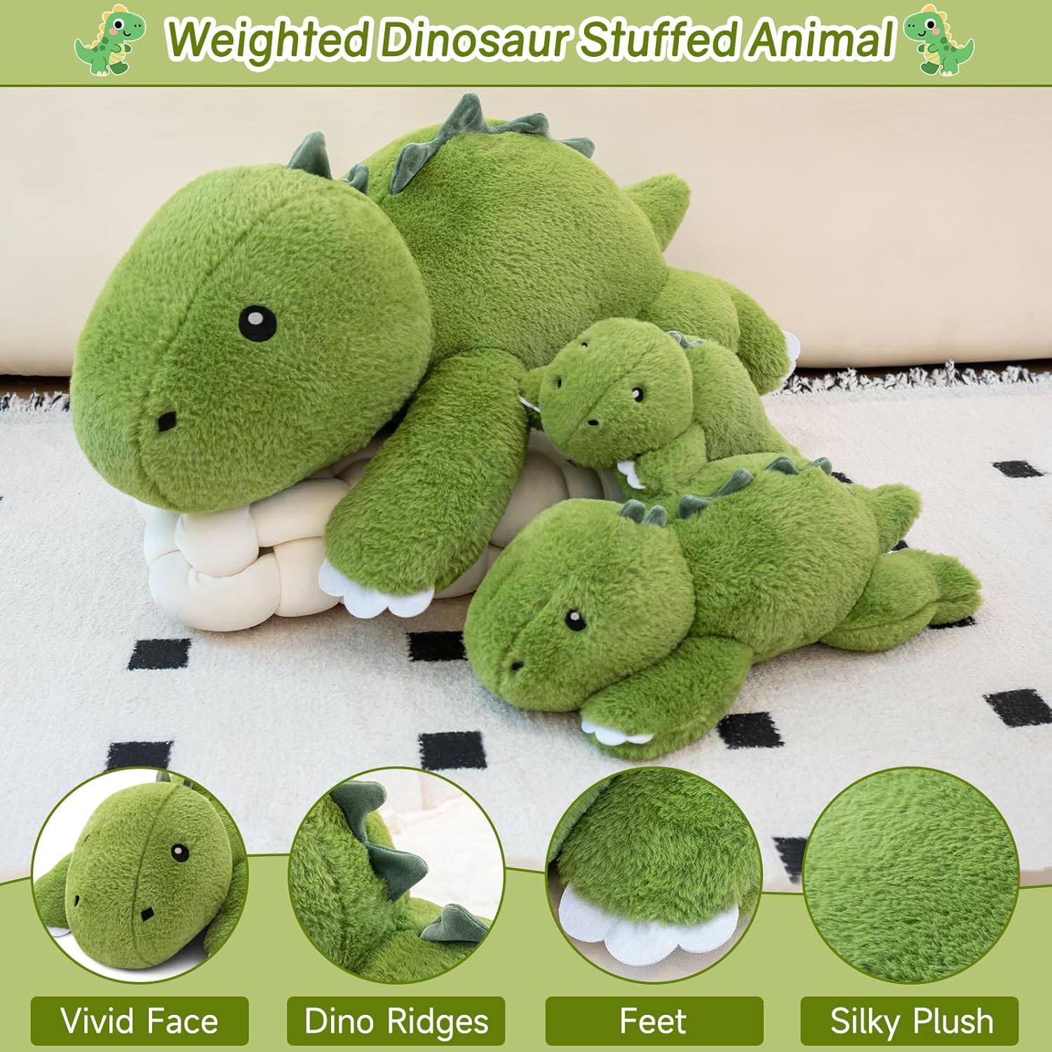 SQEQE Weighted Stuffed Animals Dinosaur Plush, Weighted Stuffed Animals Dino Plushies for Cozy Comfort, Soft T-Rex Pillow Toy for Kids Adults, Valentines & Birthday Gifts 9.8 Inch, 0.8 Lb