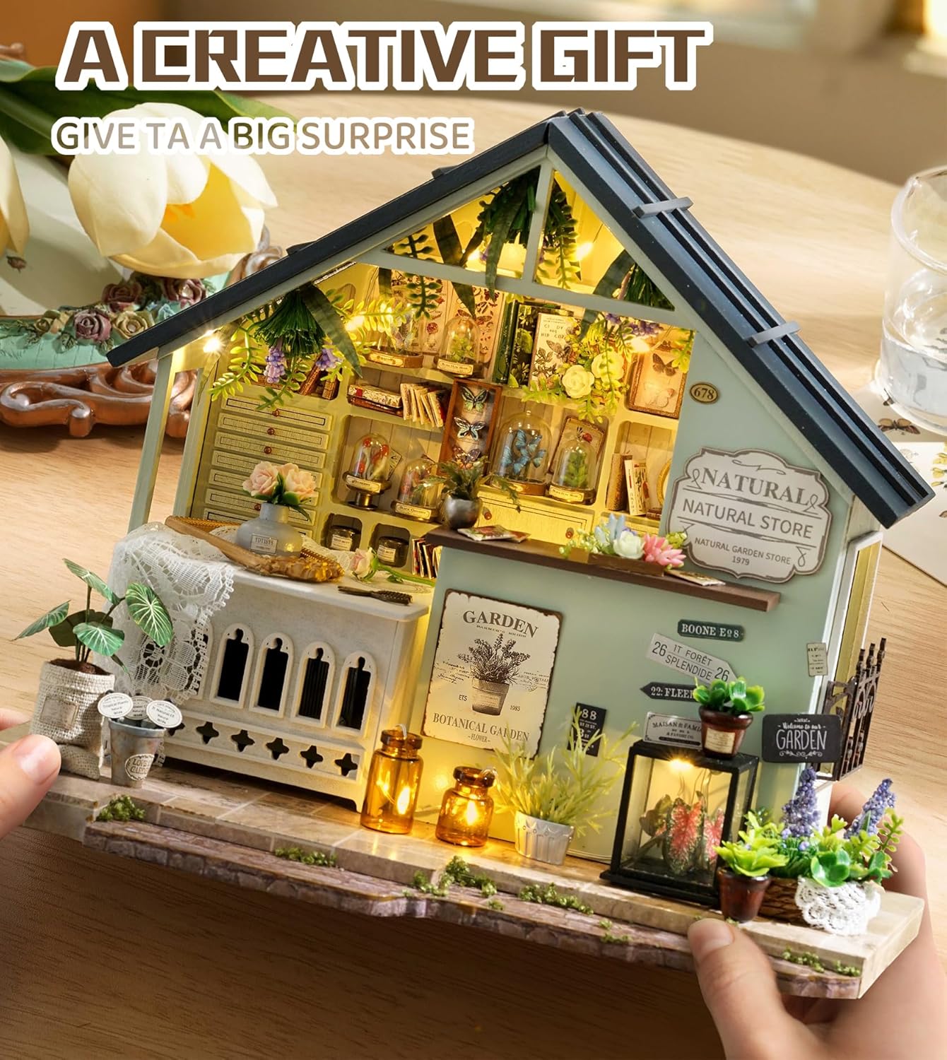 DlY Miniature House kit，Dollhouse Kit,Mini House Building Kit with Music Box,iniature House Kit,Plants Studio，for Adults and Teens for Family and Friends.（Plants Studio）