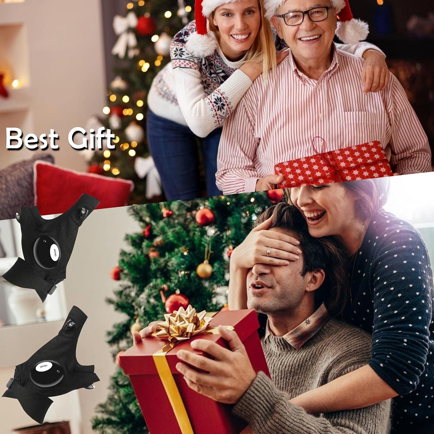 LED Flashlight Gloves, Gifts for Men Dad Him Boyfriend Husband, Cool Gadget Hands-Free Finger Lights for Camping Fishing Repairing, Fathers Day Christmas Birthday Gift