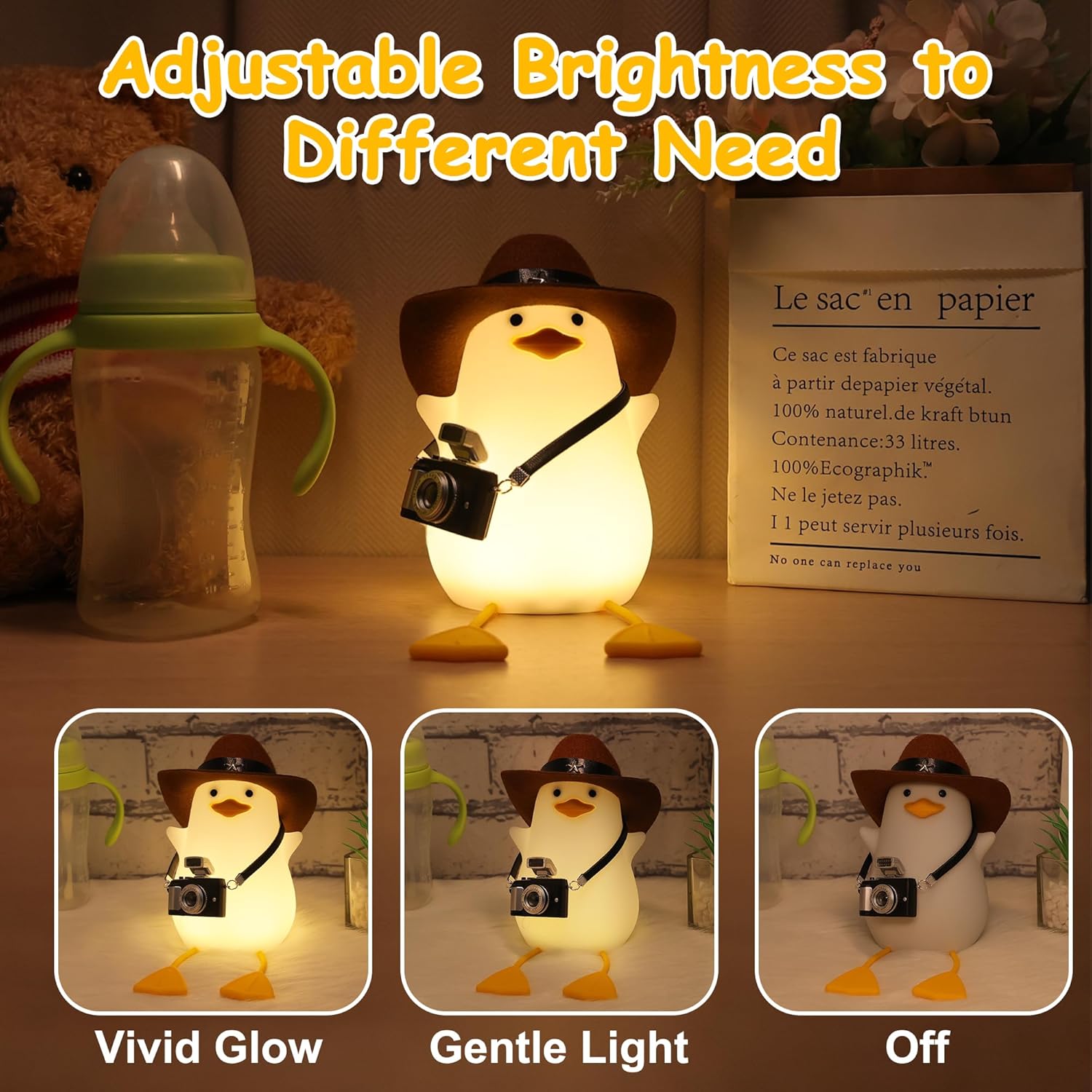 Duck Night Light, Squishy Duck Lamp, Cute Bedside Ducks Funny Nightlight with Dimmer & Timer & Rechargeable for Room Decor, Duck Gifts for Girls, Boys, Women, Little Ones-Cowboy Duck