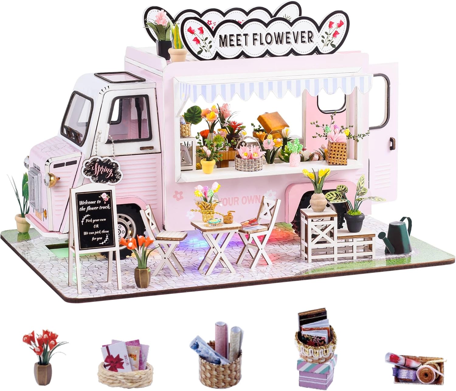 Flever DIY Miniature House Kit, Tiny Home Kit with LED Light, Mini House Build Craft Kits for Adults and Teens, Home Decor Creative Gift for Family/Friends (Sunshine Float)