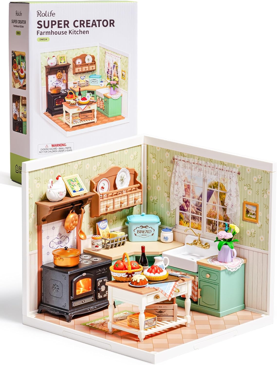 Rolife Super Creator Kits, Tiny House Building Blocks for Little Dolls, DIY Plastic Mini House Model Building Kits for Teens Aged 14+, DIY Crafts/Hobbies for Adult(Farmhouse Kitchen)