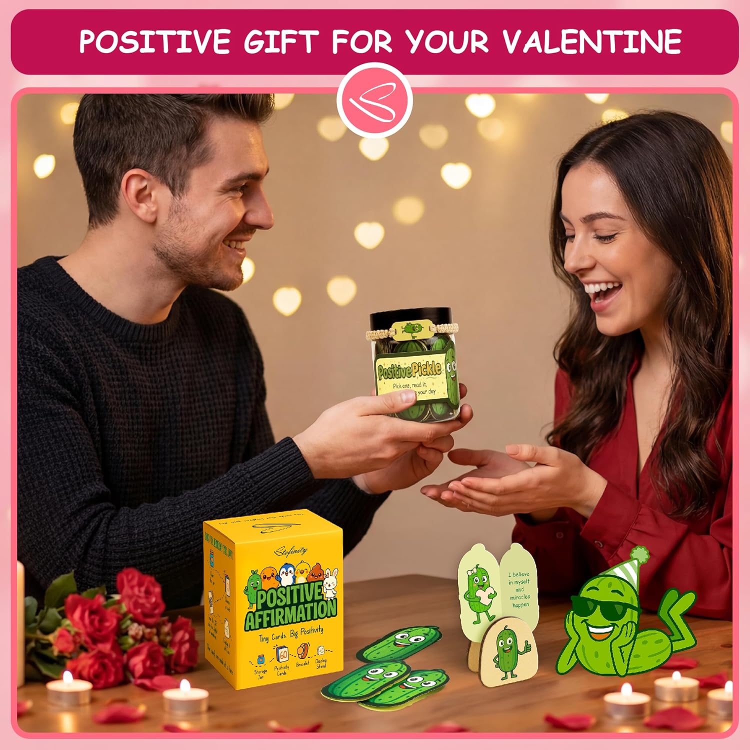 60 Positive Pickle Affirmation Cards Jar - Funny Valentines Day Gifts For Teen Girls Trendy Stuff, Valentine Pickle Gifts For Women, Cute Birthday Gift For Friends, Daughter, Sister, Adult