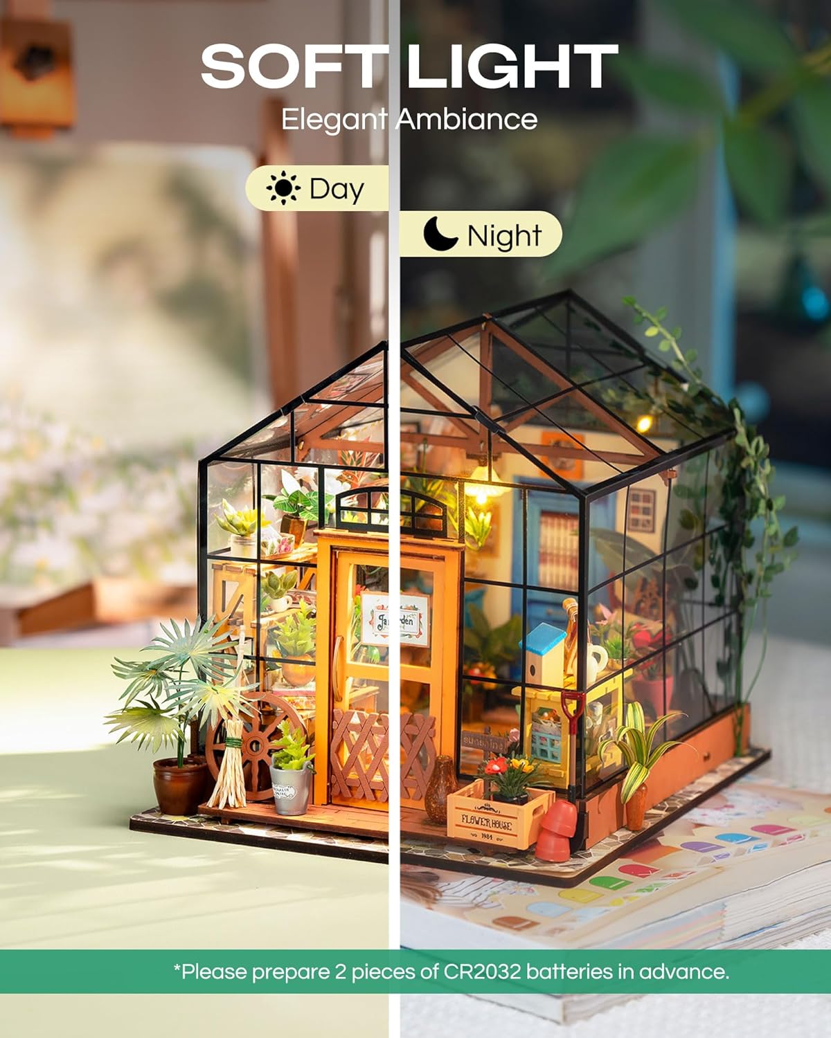 Rolife DIY Miniature House Kit-Mini Diorama 1/18 Greenhouse Dollhouse Building Kit with LED, Crafts for Adults Christmas Birthday Gift for Women Adults Dad Mom Home Decor (Cathy's Flower House)