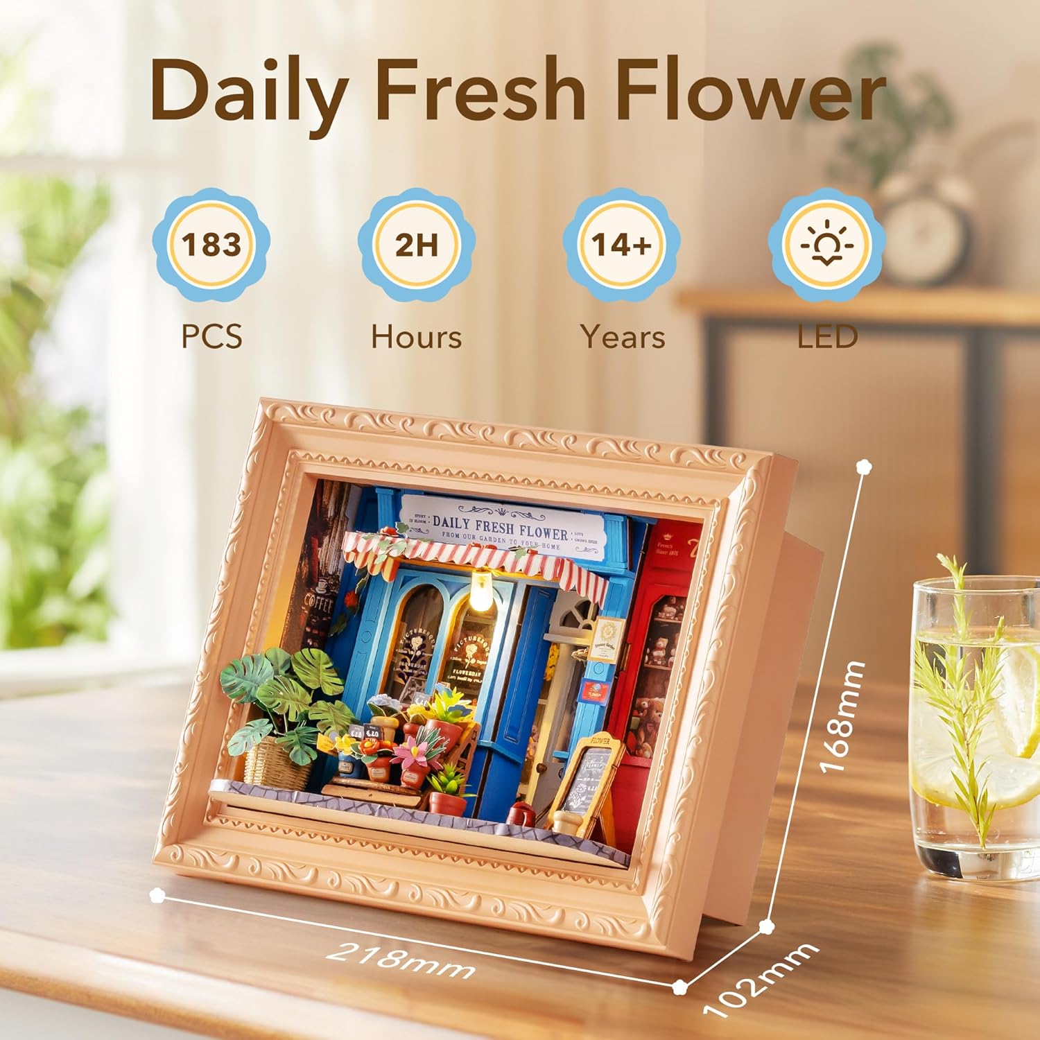 Rolife DIY Miniature House Kit, Mini Wooden Dollhouse Kit for Adults to Build, 3D Shadow Box Frame Home Wall Hanging Decor Diorama Kit, for Girls Women Teens-Daily Fresh Flower