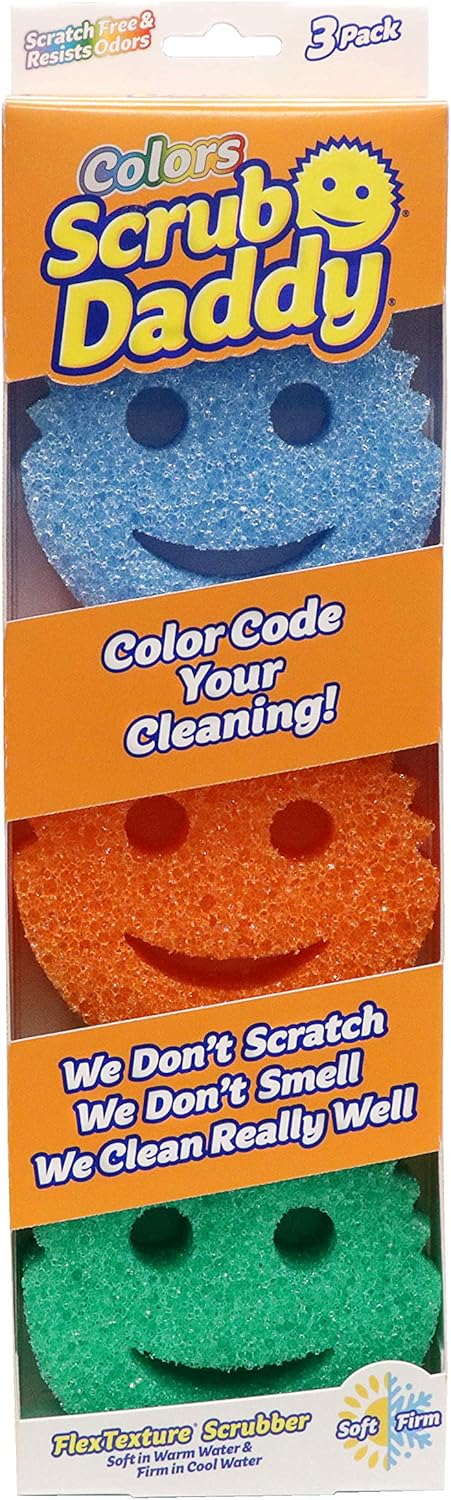 Scrub Daddy Color Sponges - Scratch-Free Multipurpose Dish Sponges for Kitchen, Bathroom & Household Cleaning - Made with BPA-Free Polymer Foam (3 Count)