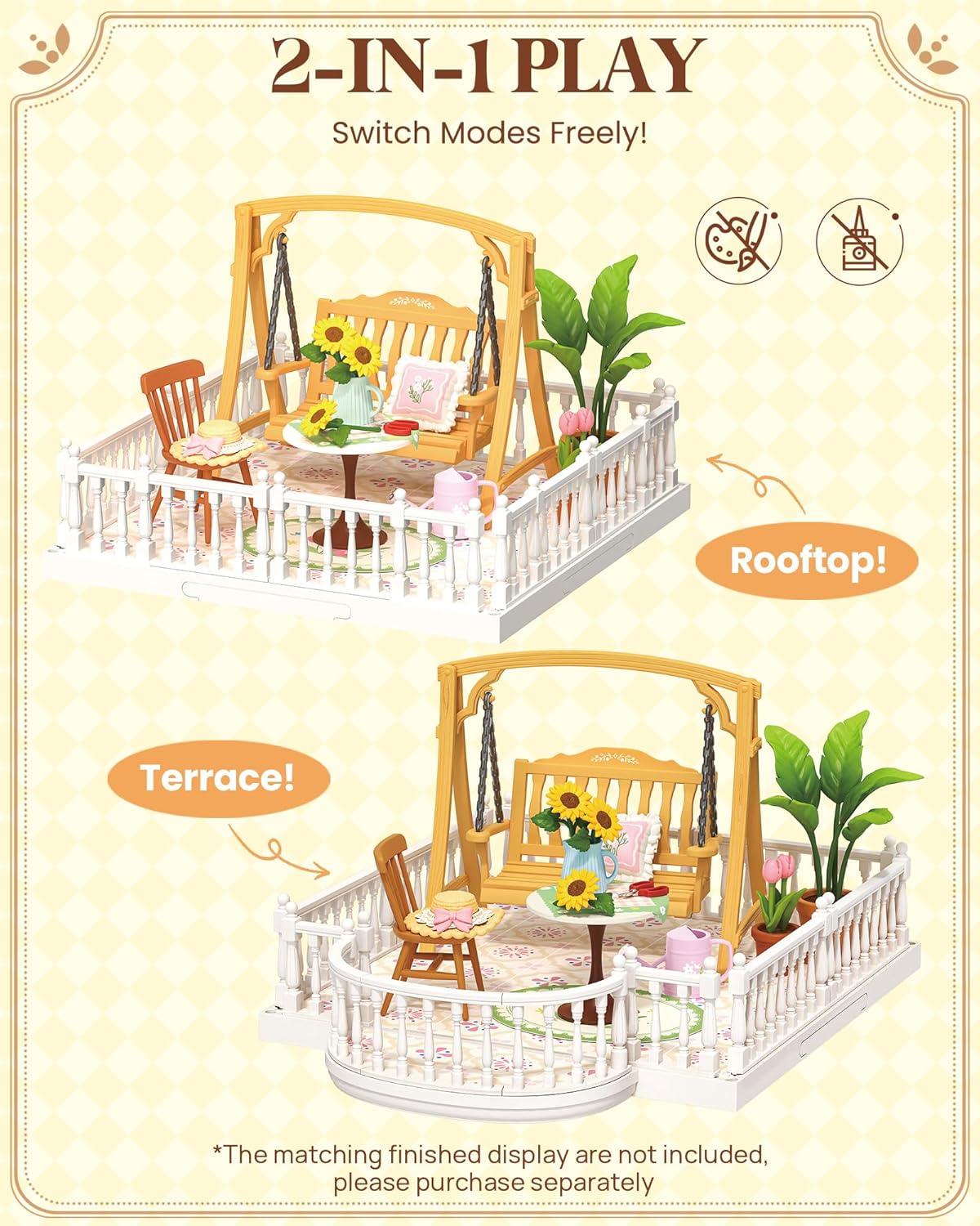 Rolife Super Creator Accessories Sunny Break Terrace, Tiny House Building Blocks for Little Dolls, DIY Plastic House Model Building Kits for Teens, DIY Crafts/Hobbies for Adults (Sunny Break Terrace)