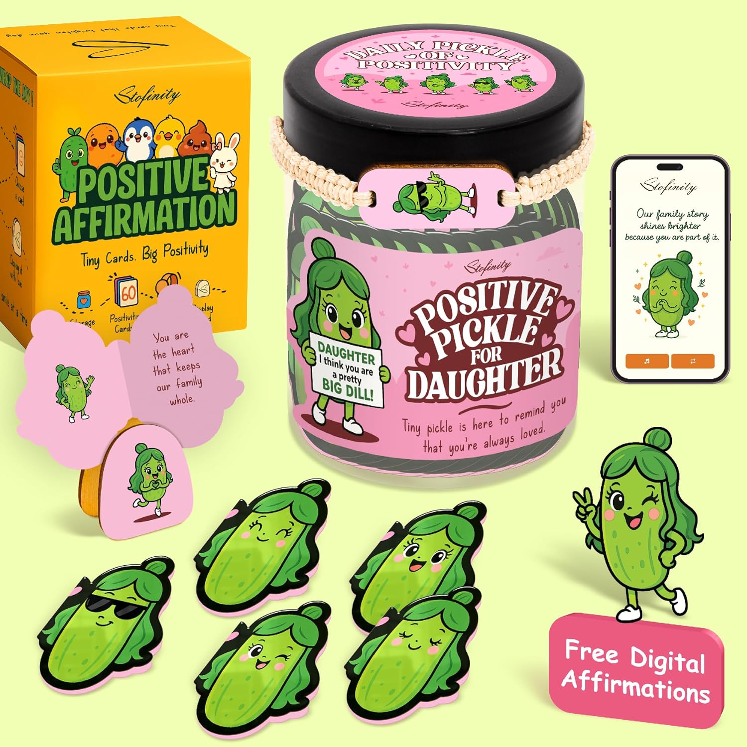 60 Positive Pickle Affirmation Cards Jar - Funny Valentines Day Gifts For Teen Girls Trendy Stuff, Valentine Pickle Gifts For Women, Cute Birthday Gift For Friends, Daughter, Sister, Adult