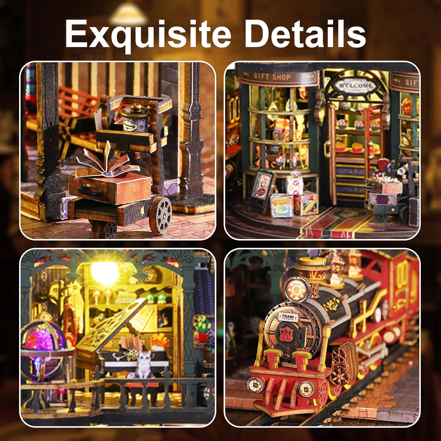 Miniature House Kit, Miniature Kit with Steam Train, Dollhouse Kit for Adults Teen, Mini House Building Kit for Birthday, Rail-Track Secluded City