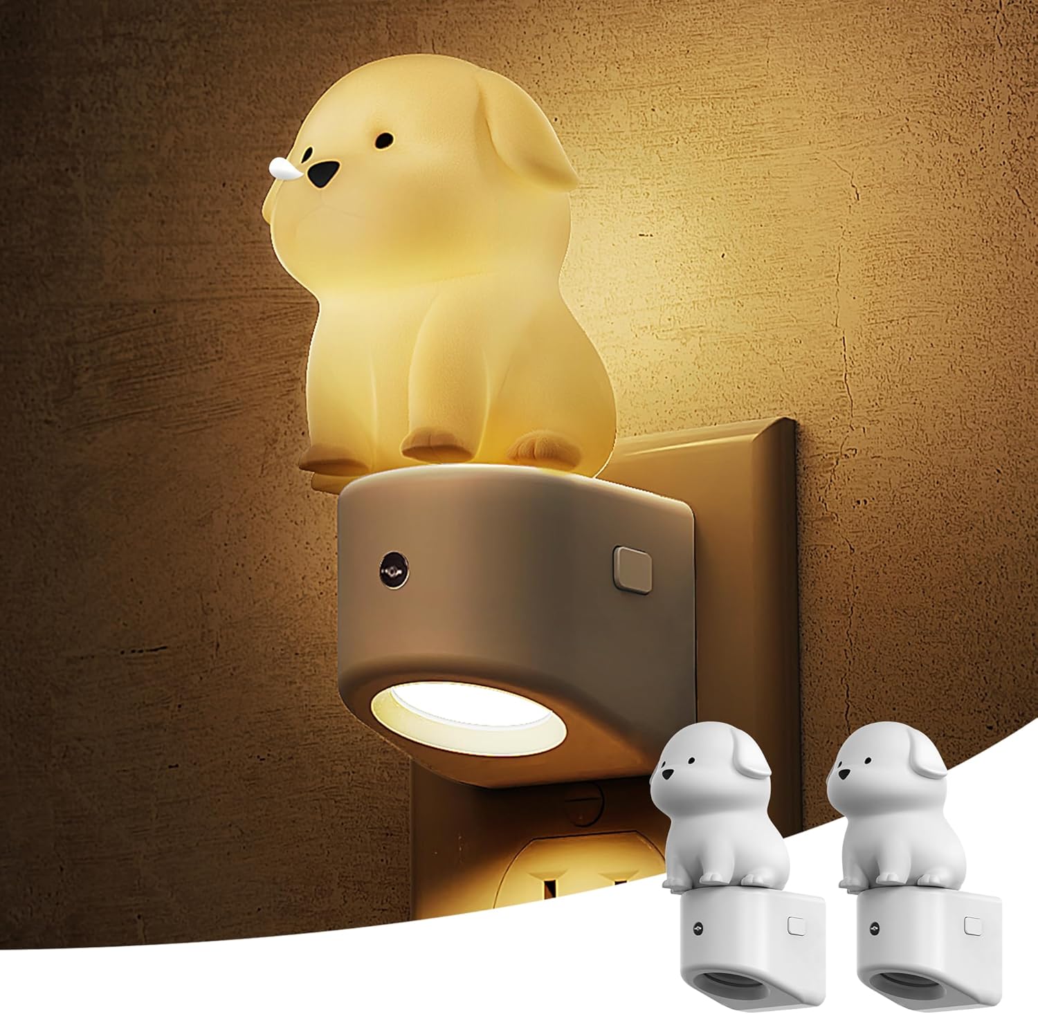 L LOHAS LED Plug in Night Light for Kids, 3D Cute Puppy Night Lights with Dusk to Dawn Sensor, RGB+Soft White 3000K Dog Night Light, Christmas Birthday Gift Nightlight for Kids, Room Decor