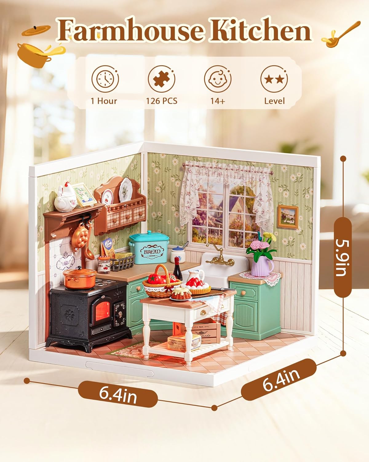 Rolife Super Creator Kits, Tiny House Building Blocks for Little Dolls, DIY Plastic Mini House Model Building Kits for Teens Aged 14+, DIY Crafts/Hobbies for Adult(Farmhouse Kitchen)