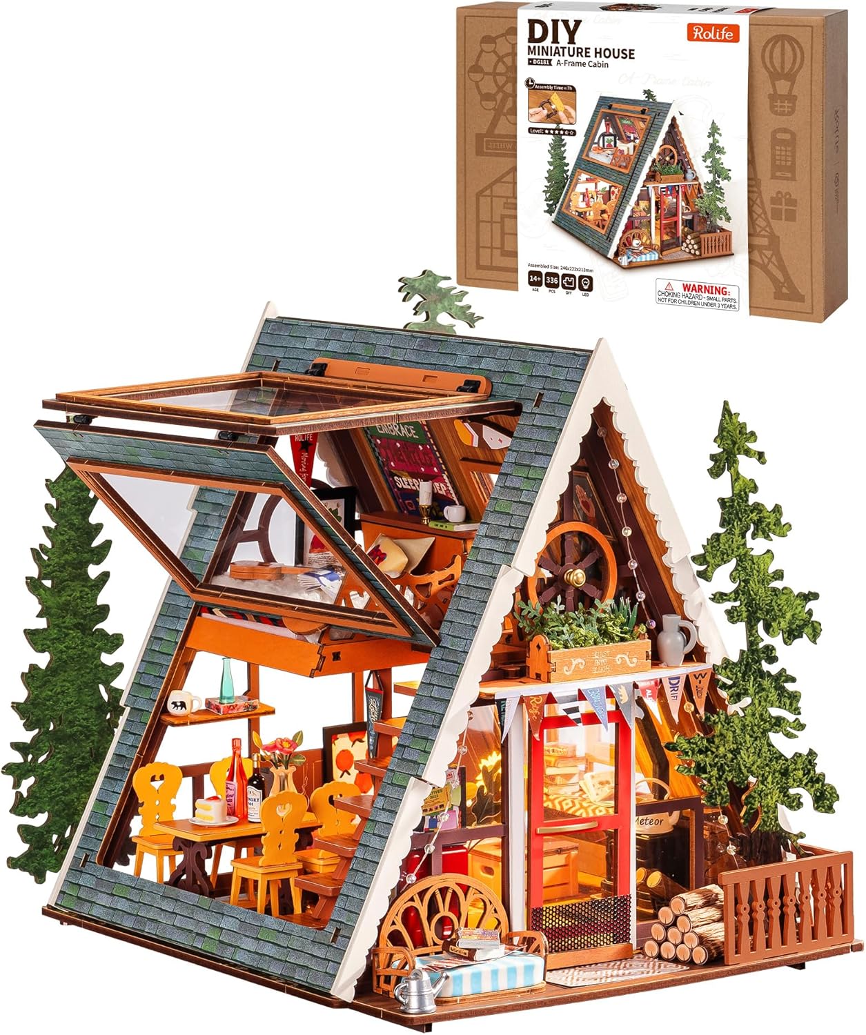 Rolife DIY Miniature House Kits A-Frame Cabin, Tiny House Mini House Building Kit for Teens, DIY Crafts for Adults, Birthday/Halloween for Parents Friends (A-Frame Cabin)