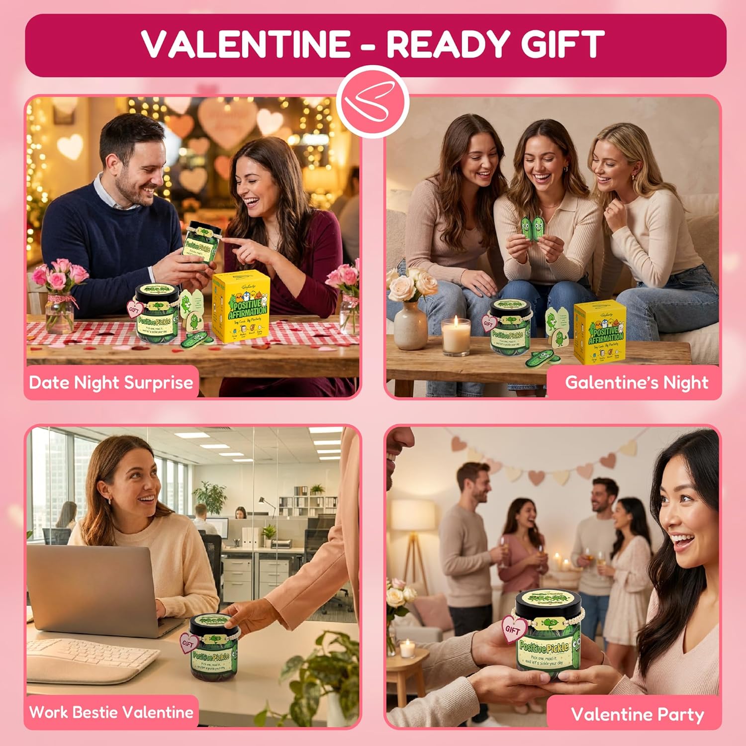 60 Positive Pickle Affirmation Cards Jar - Funny Valentines Day Gifts For Teen Girls Trendy Stuff, Valentine Pickle Gifts For Women, Cute Birthday Gift For Friends, Daughter, Sister, Adult