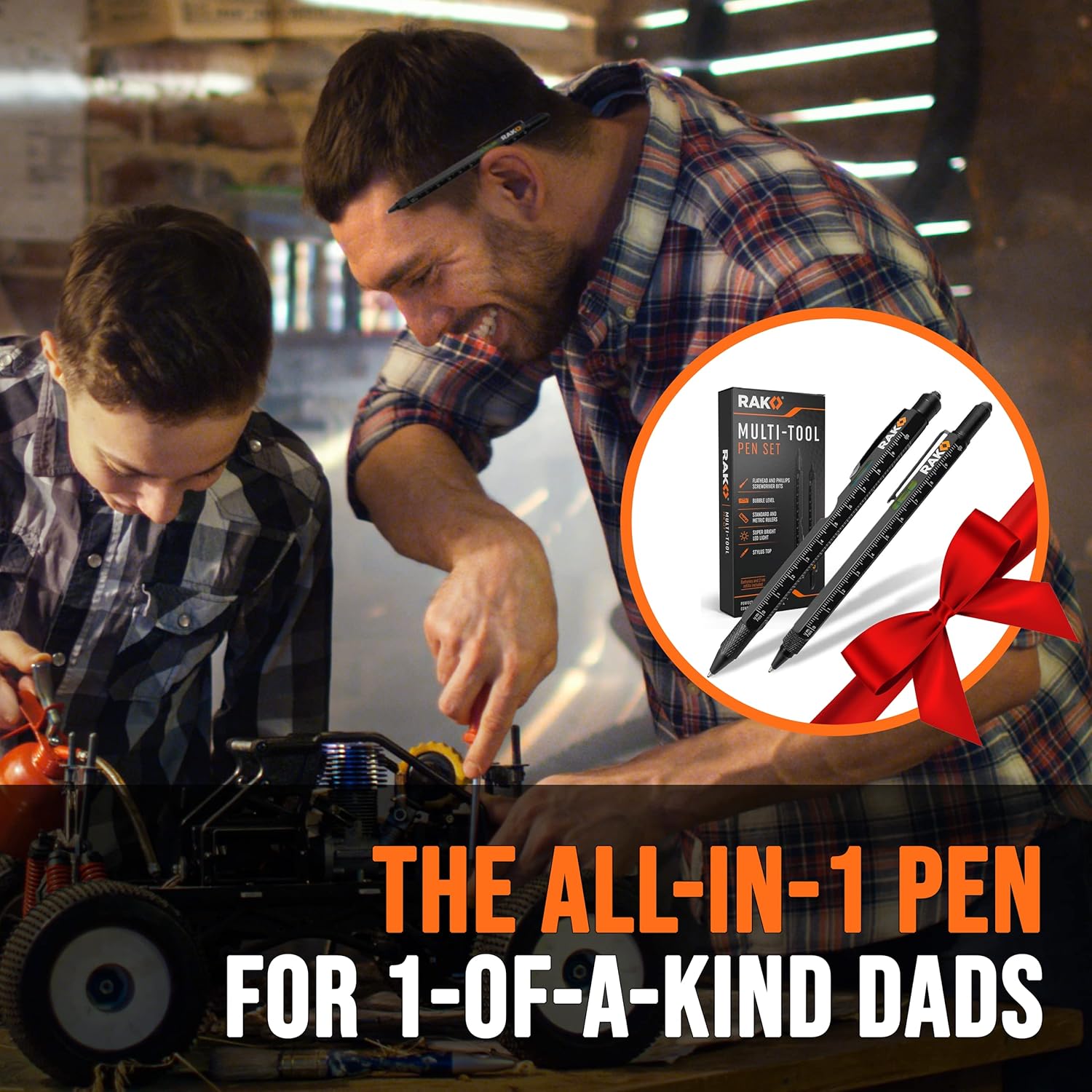 RAK Multitool Pen - Multi-Tool Pen Set 11 in 1, LED Light, Screwdrivers, Level, Ruler, Bottle Opener, and Stylus. Cool Gadgets Gifts for Men, Dad, EDC Tactical Pen Tool, Gift-Ready Box, Pack of 2