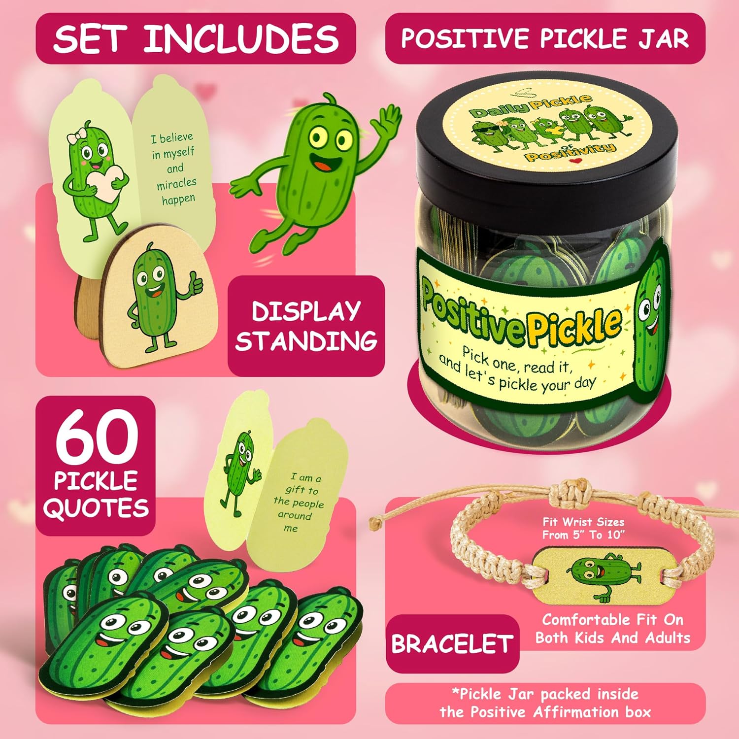 60 Positive Pickle Affirmation Cards Jar - Funny Valentines Day Gifts For Teen Girls Trendy Stuff, Valentine Pickle Gifts For Women, Cute Birthday Gift For Friends, Daughter, Sister, Adult
