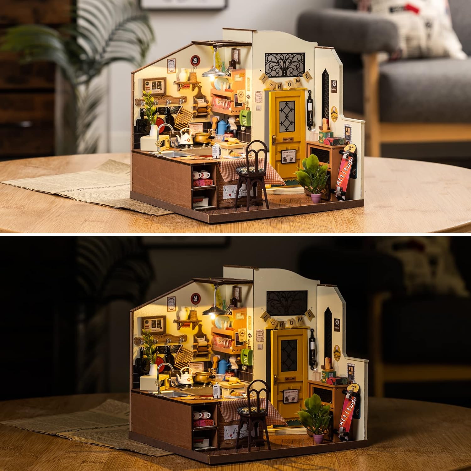 Rolife DIY Miniature Cozy Kitchen House Kit for Adults to Build, Tiny House Making Kit with Furnitures, Halloween/Christmas Decorations/Gifts for Family and Friends (Cozy Kitchen)