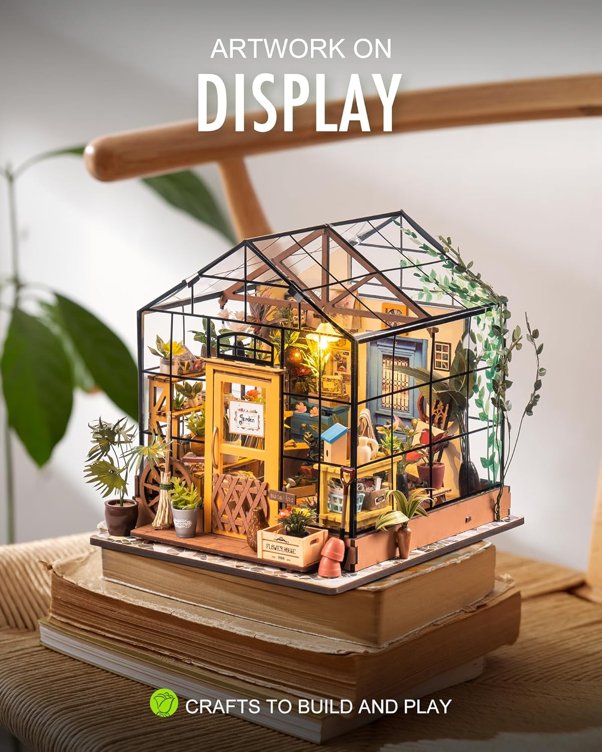 Rolife DIY Miniature Greenhouse Kit, Tiny/Mini House Making Kit with Furniture for Adults, Furniture, Halloween/Christmas Decorations, Gifts for Family and Friends (Cathy's Greenhouse)