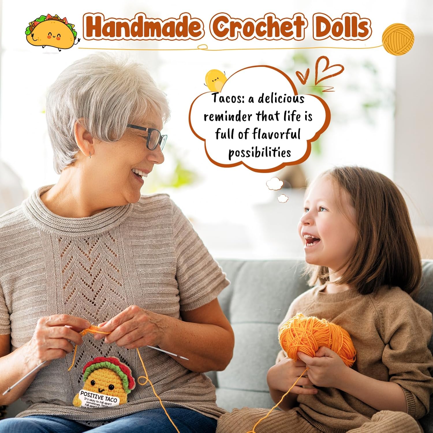 Mini Emotional Taco Support 21st 30th 40th Birthday Gifts for Women Men Easter Basket Stuffers Essentials Teen Boys Girls Friend Sister Mom Dad Coworker Inspirational Self Care Positive Crochet Animal