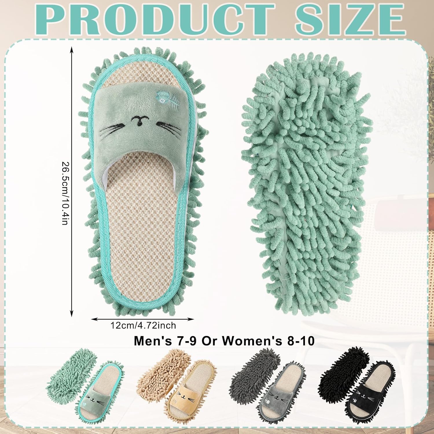 Wesiti 4 Pairs Washable Mop Slippers Microfiber Funny Mop Shoes Floor Cleaning Slippers for Women Home Floor