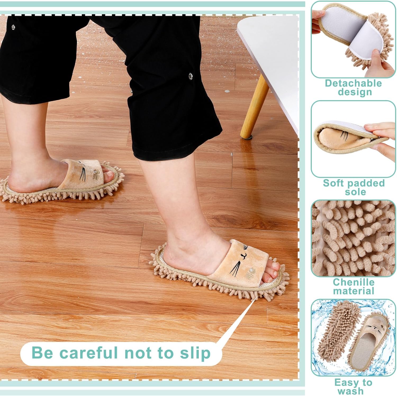 Wesiti 4 Pairs Washable Mop Slippers Microfiber Funny Mop Shoes Floor Cleaning Slippers for Women Home Floor