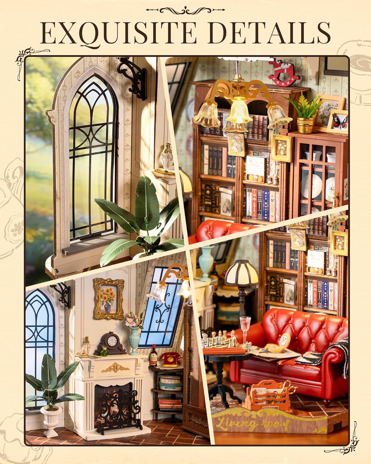 Rolife DIY Miniature House Kit for Adults, Mini Wooden Dollhouse Kit, Tiny House Diorama Building Kits-Birthday Christmas Craft Hobbies Gift for Teens Kids (Catherine's Living Room)