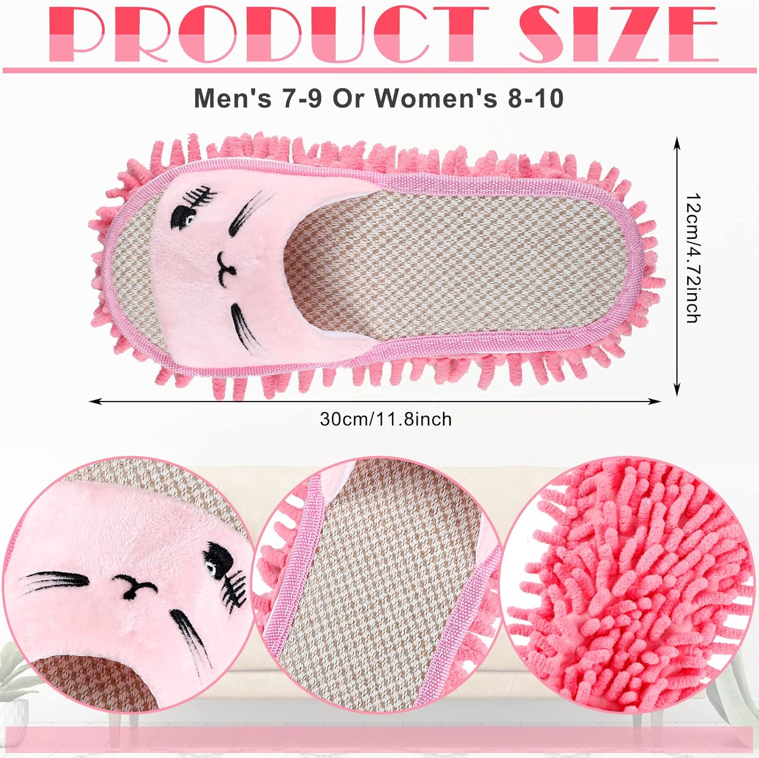 Wesiti 4 Pairs Washable Mop Slippers Microfiber Funny Mop Shoes Floor Cleaning Slippers for Women Home Floor(Novel,Pink, Nude)
