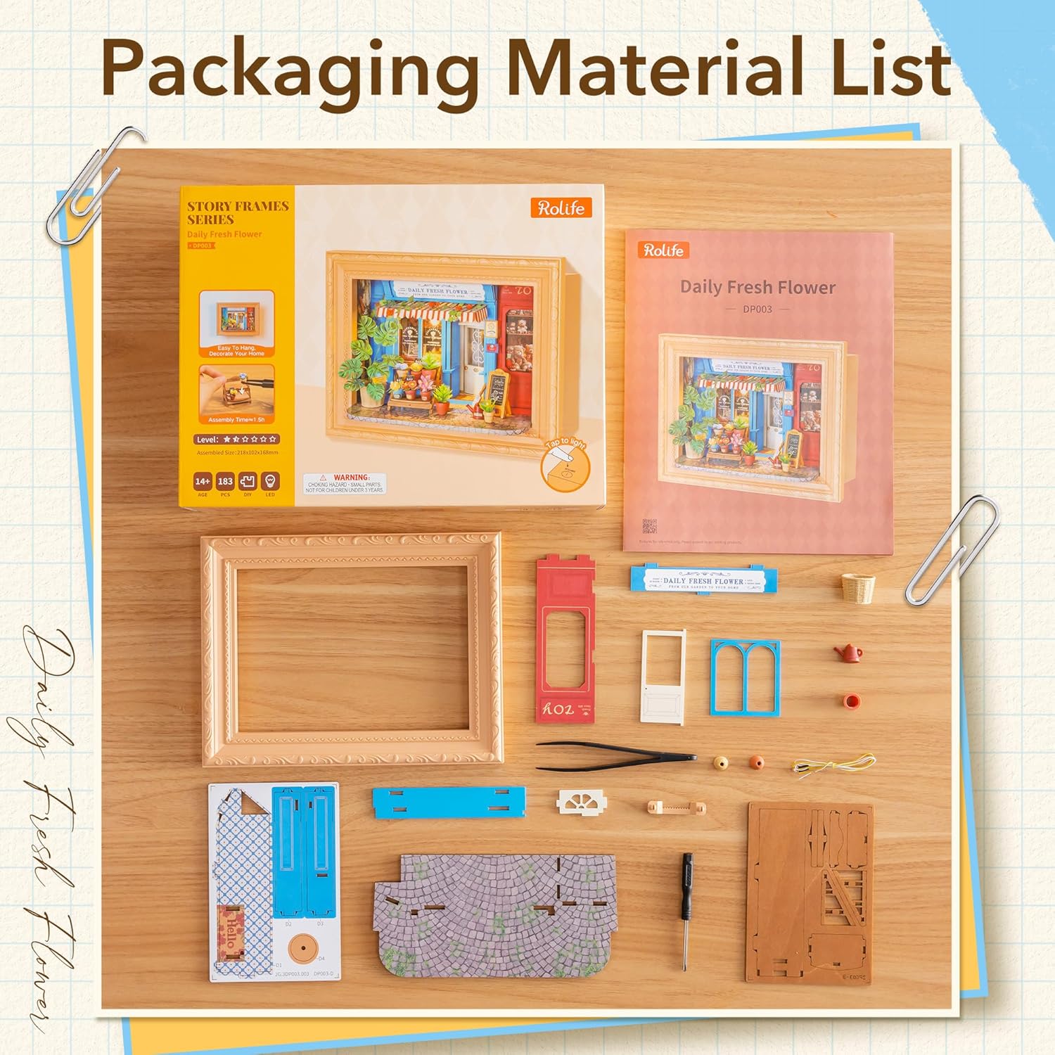 Rolife DIY Miniature House Kit, Mini Wooden Dollhouse Kit for Adults to Build, 3D Shadow Box Frame Home Wall Hanging Decor Diorama Kit, for Girls Women Teens-Daily Fresh Flower