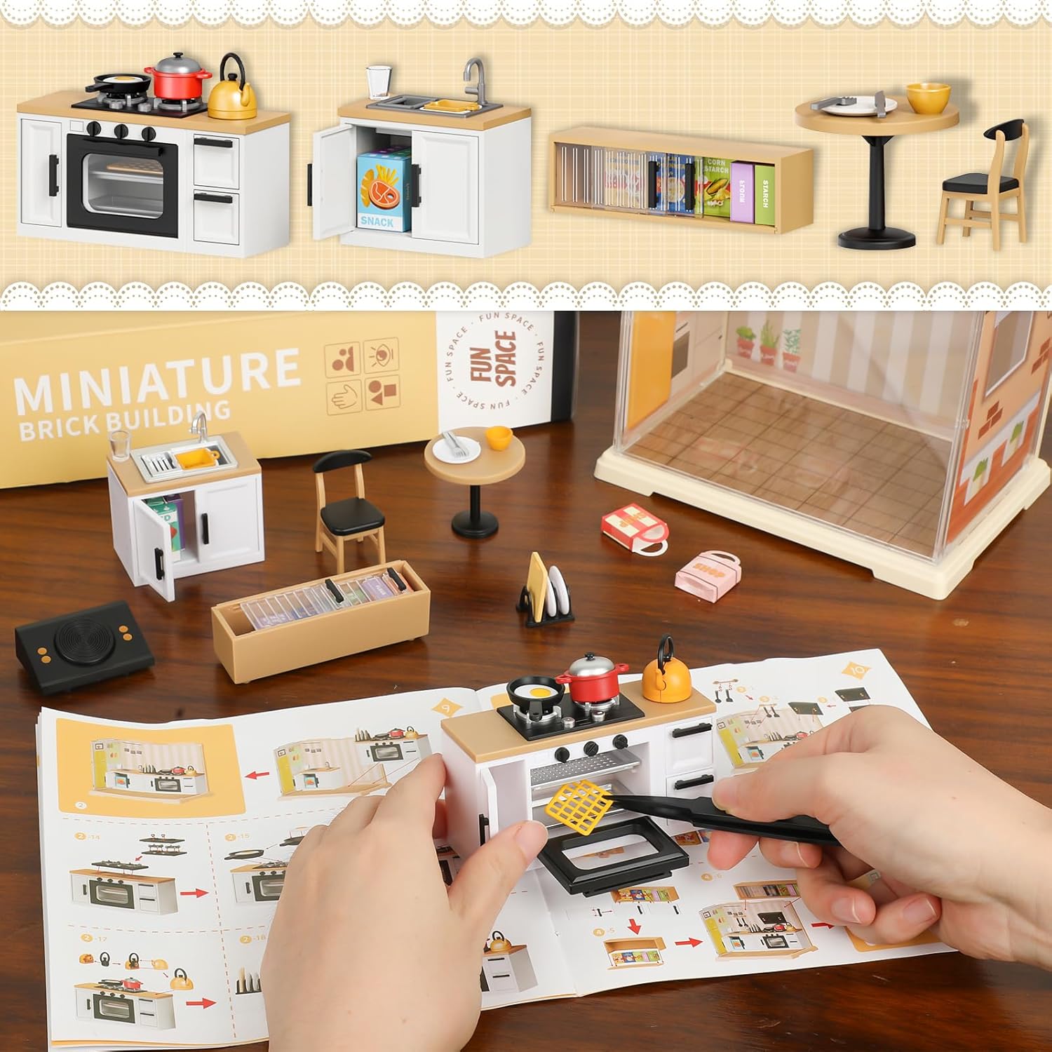 Kitchen Miniature House Kit, Mini Model Kits with Home Decor Furniture and LED, DIY Dollhouse Kit for Adults Teens to Build, Dollhouse for Mini Figures Decor, Gifts for Family, Friends