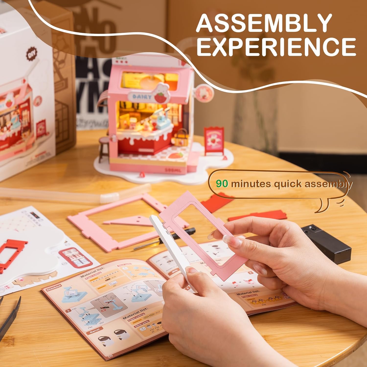 DIY Mini House Building Miniature Kit Milkbox, Miniverse Lifestyle Bookshelf Decoration, Cute Craft Kits for Women or Girls 14+, Kawaii Gifts Hobbies for Crafters (Strawberry Milkbox)