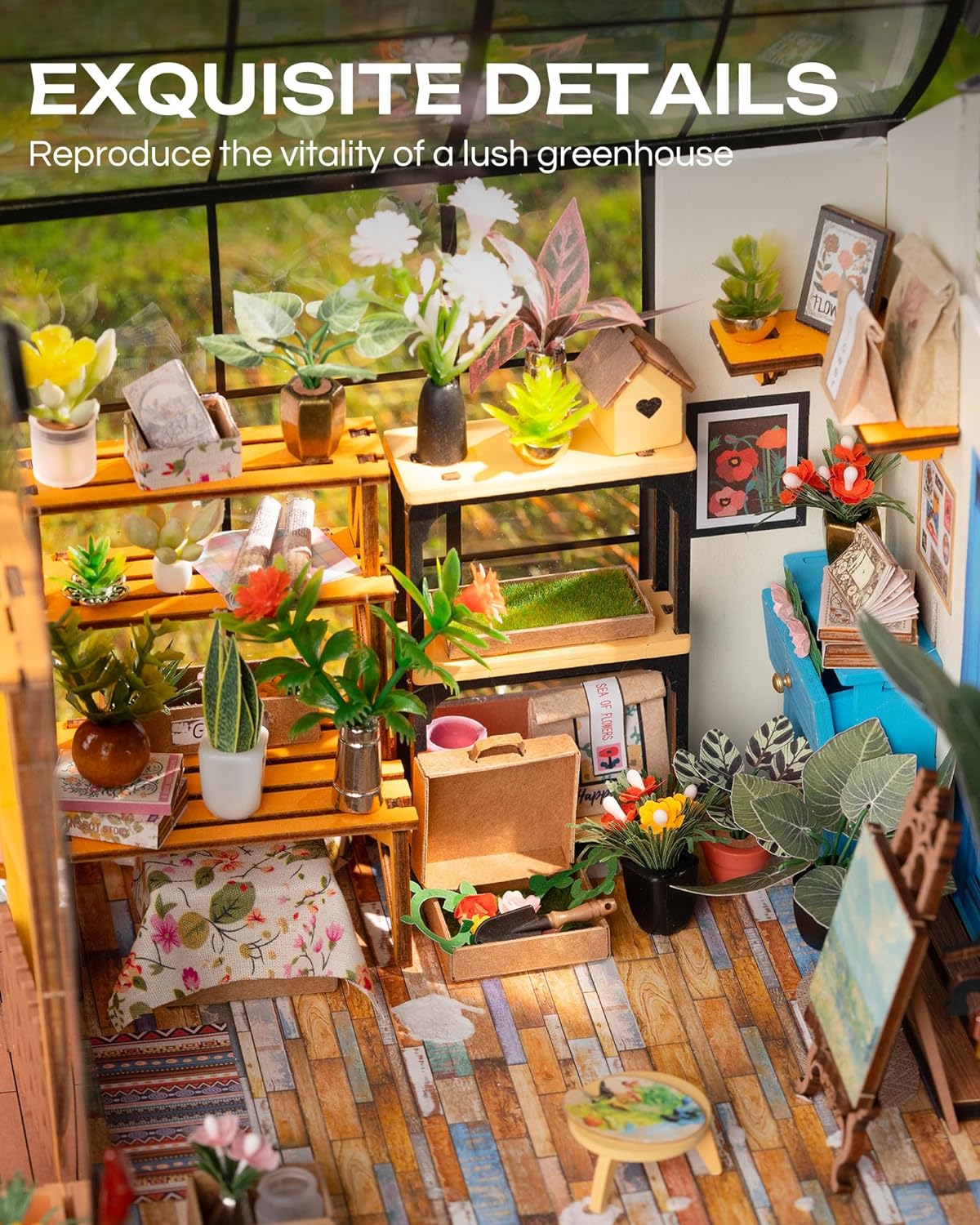 Rolife DIY Miniature House Kit-Mini Diorama 1/18 Greenhouse Dollhouse Building Kit with LED, Crafts for Adults Christmas Birthday Gift for Women Adults Dad Mom Home Decor (Cathy's Flower House)