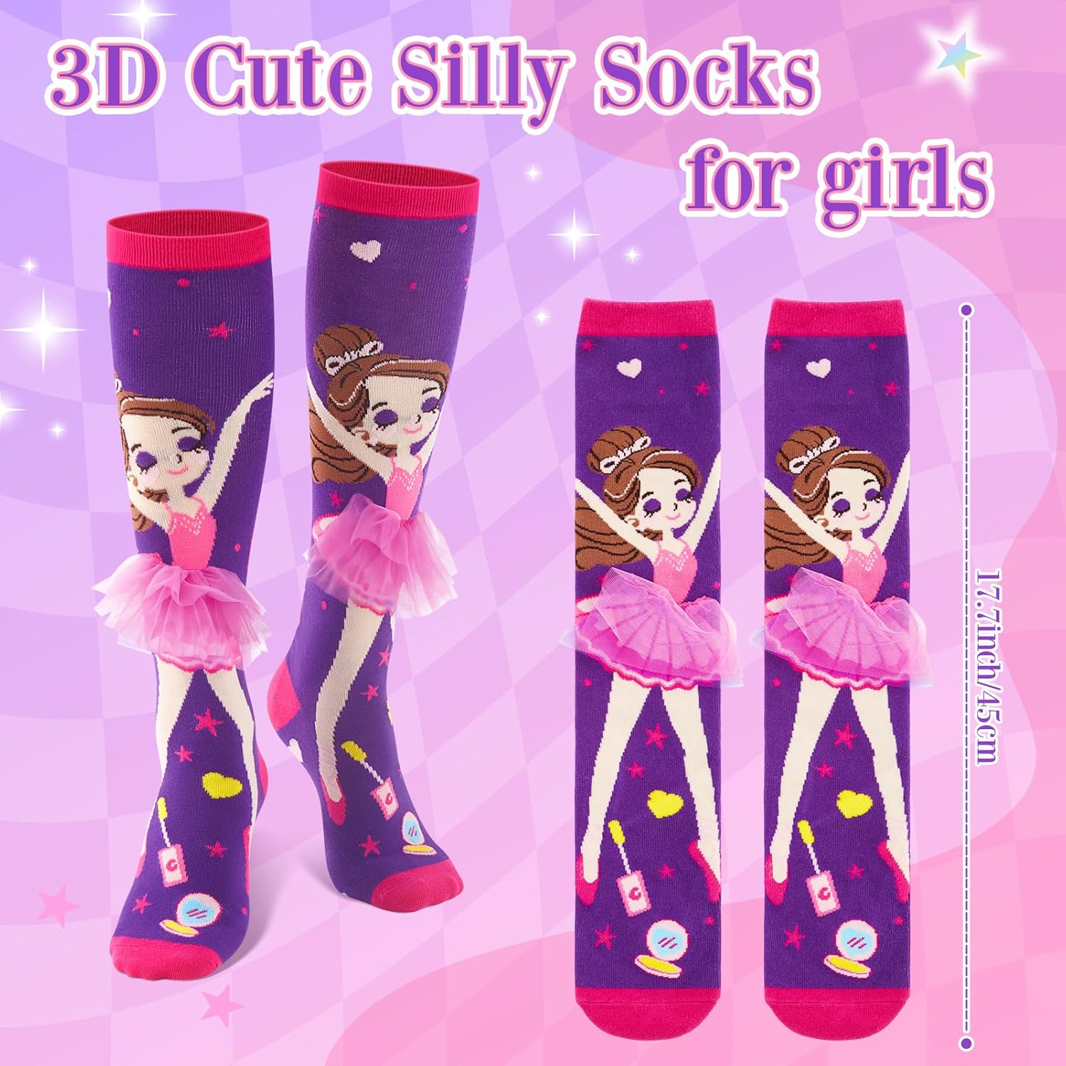 1 Pair Valentine Knee High Socks for Kids 3D Crazy Cute Socks Girl Ballet Skirt Long Knee Design Novelty Funny Gift