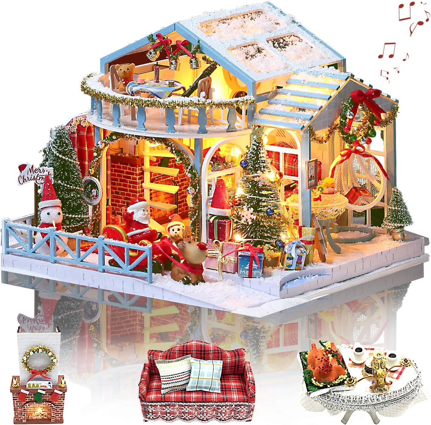 GuDoQi DIY Miniature Dollhouse Kit, Tiny House kit with Music, Miniature House Kit 1:24 Scale, Great Handmade Crafts Gift for Birthday, Christmas Night