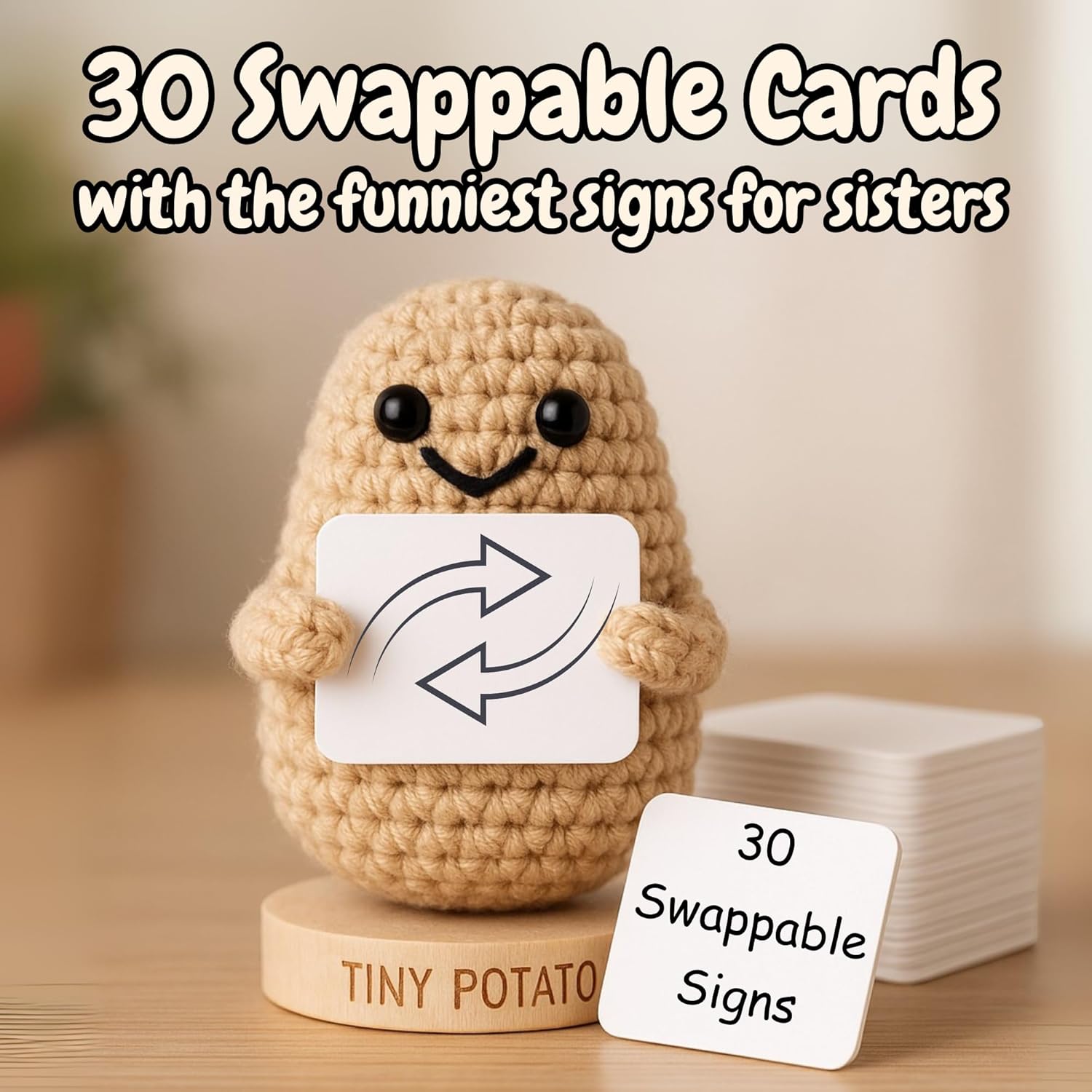 Funny Sister Birthday Gifts - Handmade Crochet Potato Doll with 30 Sassy Signs | Cute Big Sisters Presents for Women, Unique Sister Bday Gift from Brother, Little Sisters, Step Sis, in-Laws