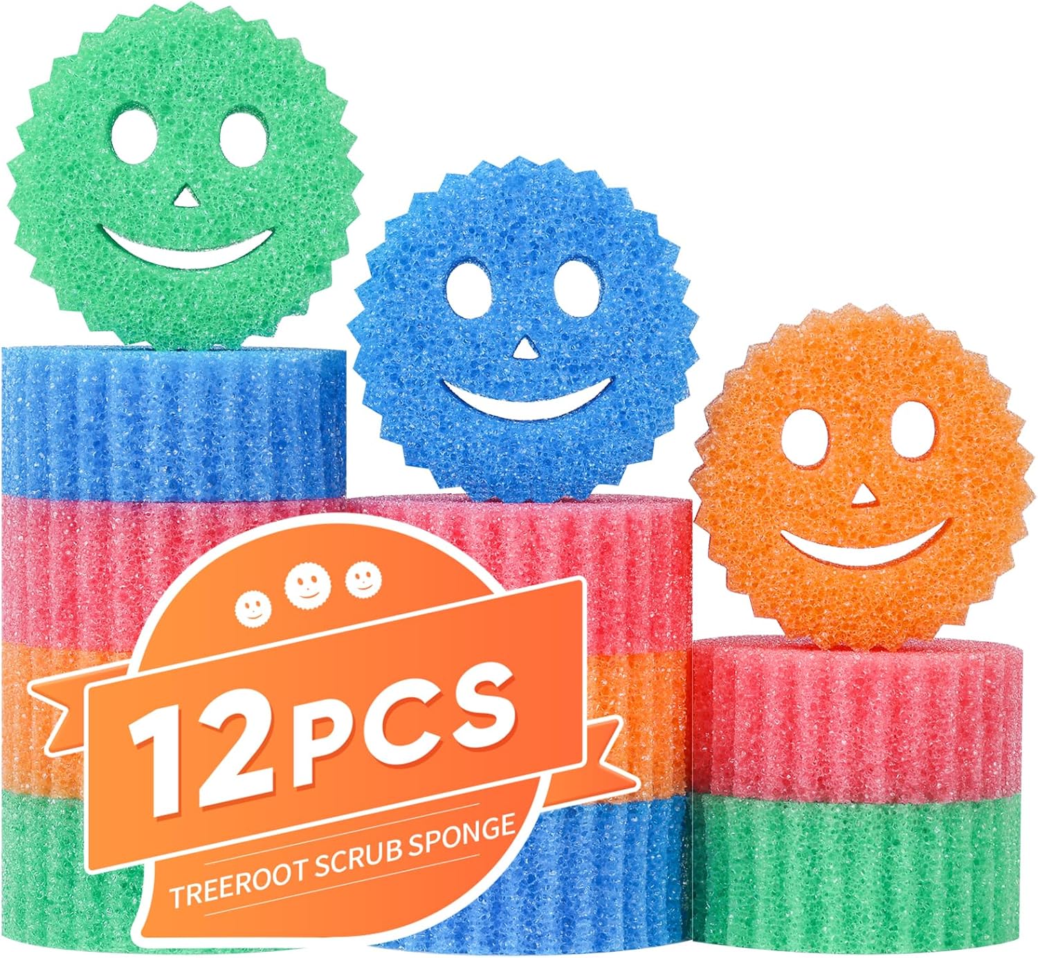 12 Colorful Smile Scrub Sponges, Temperature Controlled Dish Sponge, Bulk Kitchen Sponges for Cleaning, Multi Functional Cleaning Sponge for Kitchen, Bathroom, Floor