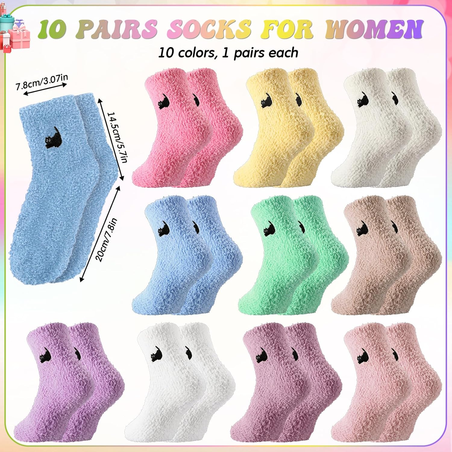 10 Pairs Womens Fuzzy Socks Soft Thick Fluffy Cozy Slipper Socks Cute Winter Warm Plush Sleeping Gifts for Women